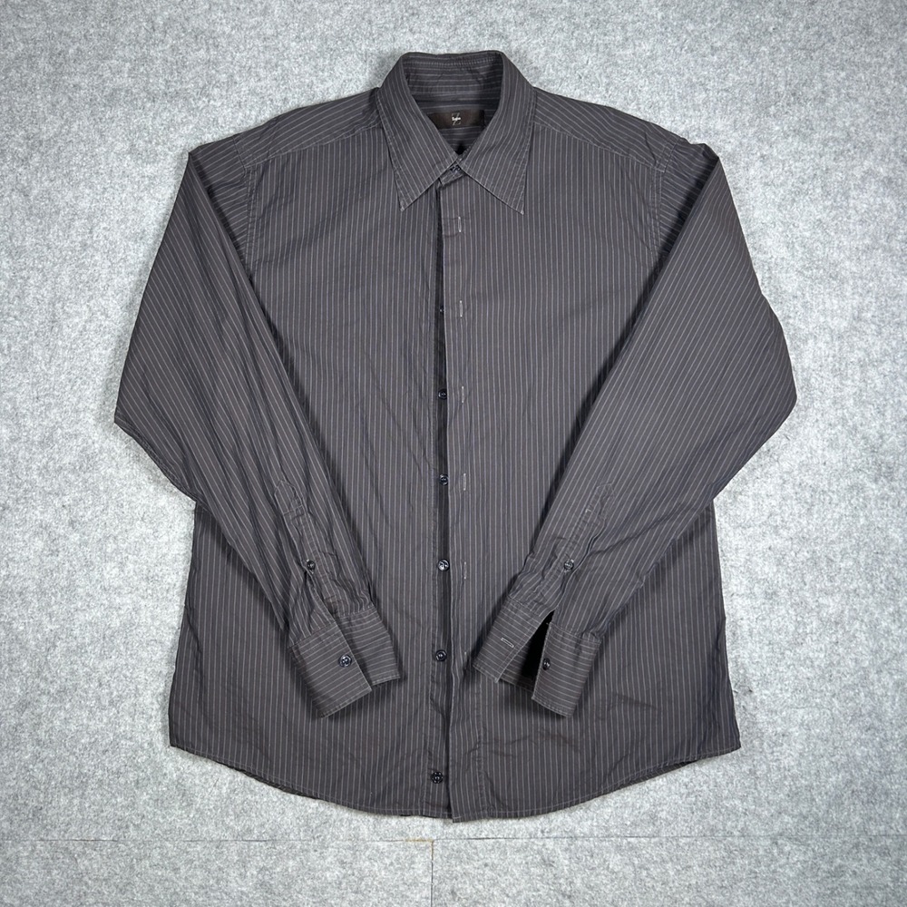Zegna City Button Up Shirt Mens Large 16.5 Brown Pinstripe Luxury Formal Office